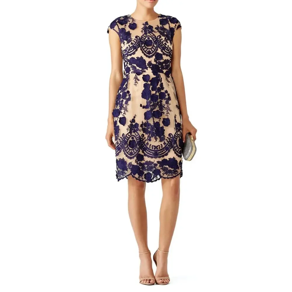 Marchesa Notte Navy Mena Embroidered Tulle Dress 4